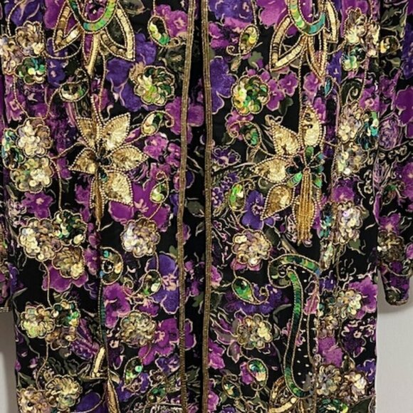 Roaman's Floral Beaded Sequin Sleeveless Dress & Jacket Set - Picture 4 of 10